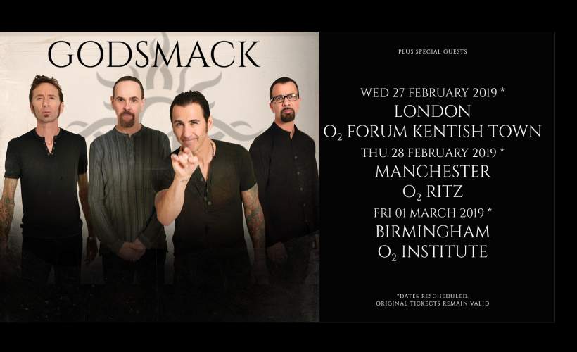 Godsmack Tickets O2 Forum, London 27/02/2019 1900