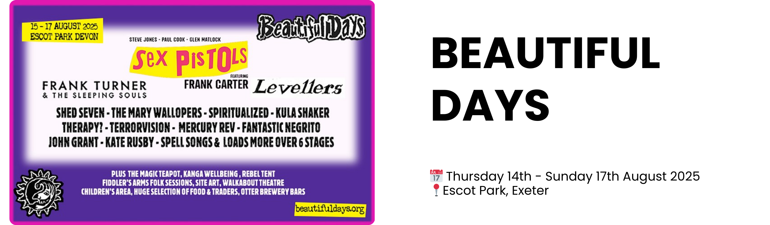BEAUTIFUL DAYS  📅 Thursday 14th - Sunday 17th August 2025 📍Escot Park, Exeter