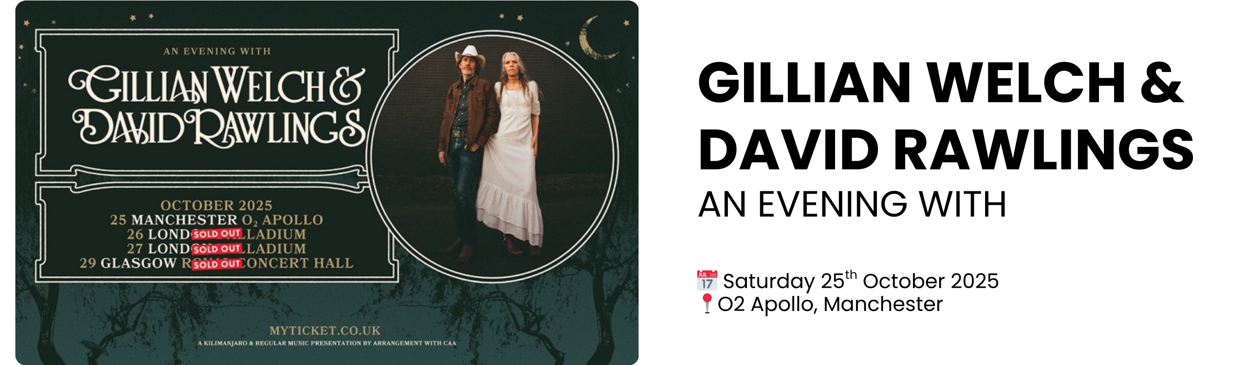 Gillian Welch & David Rawlings an evening with  📅 Saturday 25th October 2025 📍O2 Apollo, Manchester