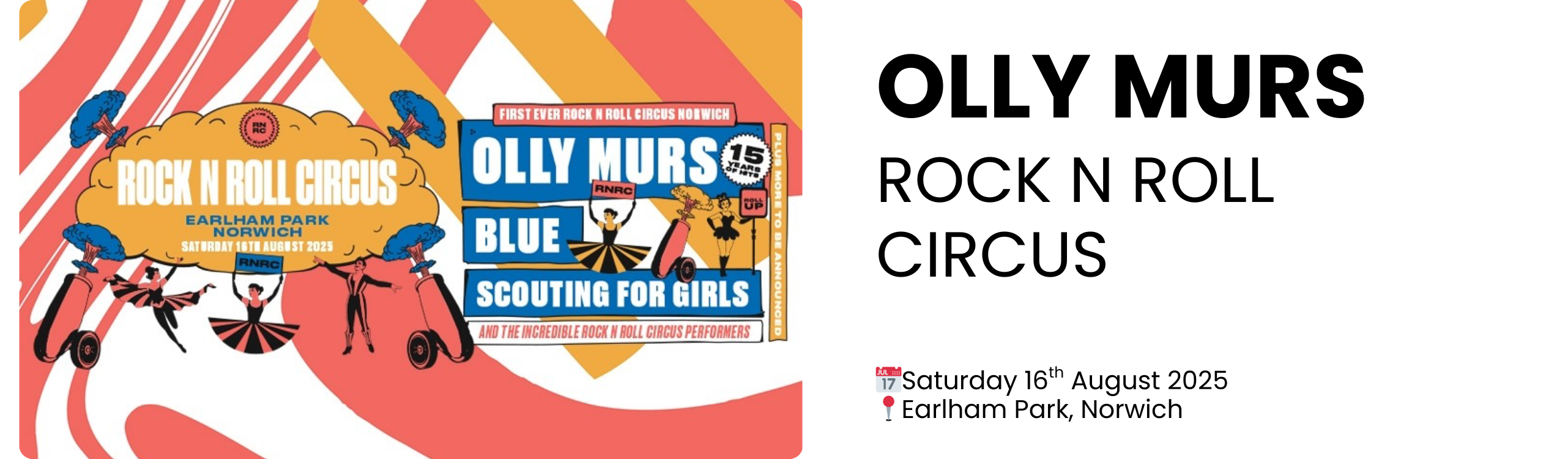 olly murs rock n roll circus  📅Saturday 16th August 2025 📍Earlham Park, Norwich