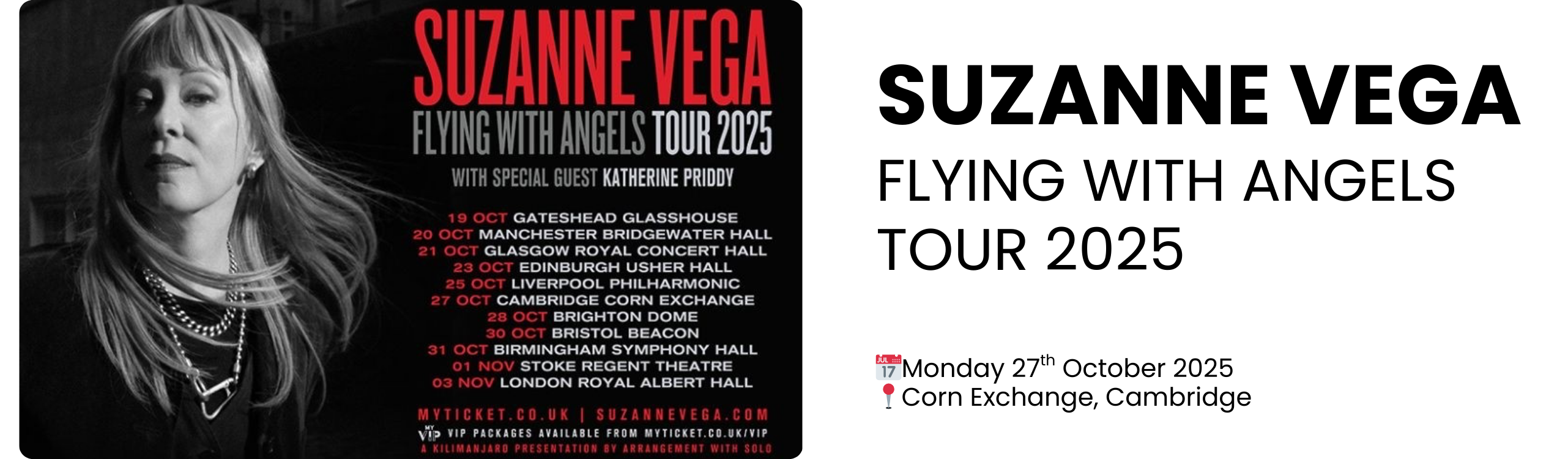 SUZANNE VEGA FLYING WITH ANGELS TOUR 2025  📅Monday 27th October 2025 📍Corn Exchange, Cambridge