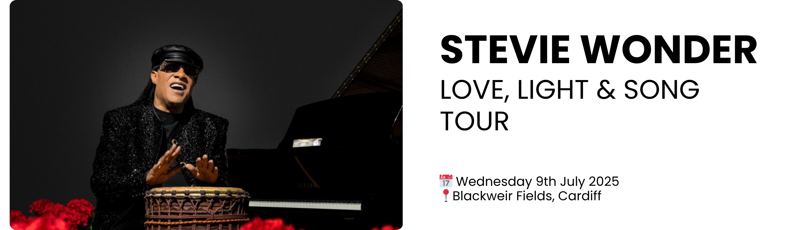 stevie wonder love, light & song tour  📅 Wednesday 9th July 2025 📍Blackweir Fields, Cardiff