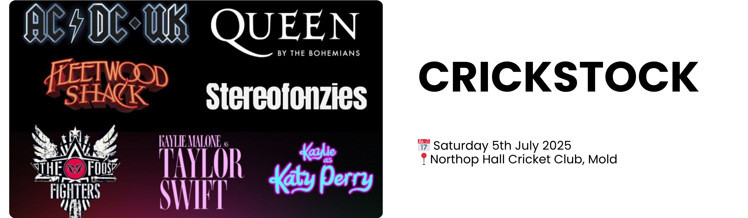 crickstock  📅 Saturday 5th July 2025 📍Northop Hall Cricket Club, Mold