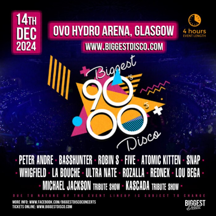 Biggest 90s 00s Disco 2024 Tickets OVO Hydro, Glasgow 14/12/2024 1800